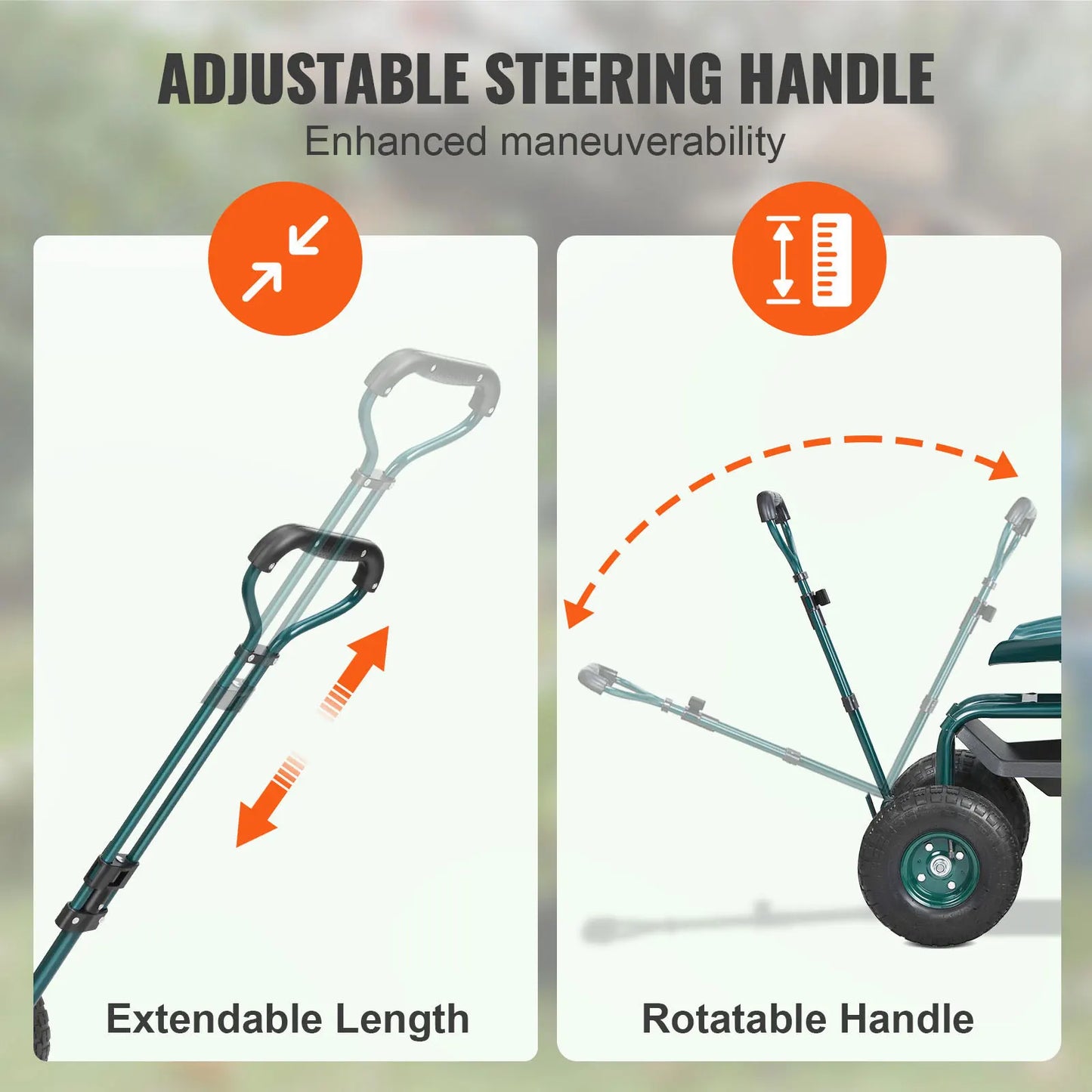 Rolling Workseat with Wheels Gardening Stool for Planting Degree Swivel Seat Wagon Scooter with Steering