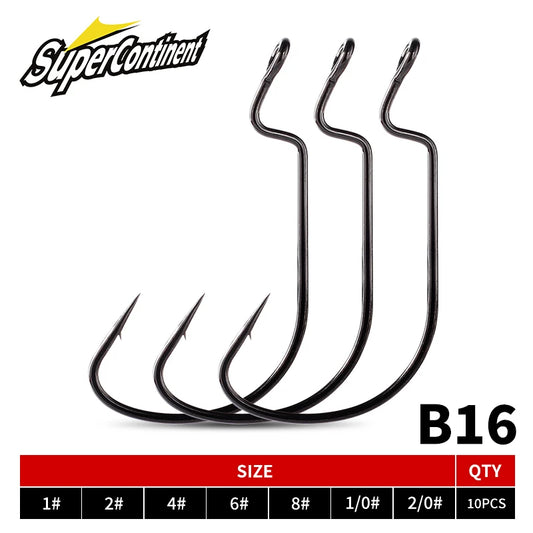 SUPERCONTINET 10pcs/lot Fishing Soft Worm Hooks High Carbon Steel Wide Super Lock Fishhooks Lure Softjerk Hooks