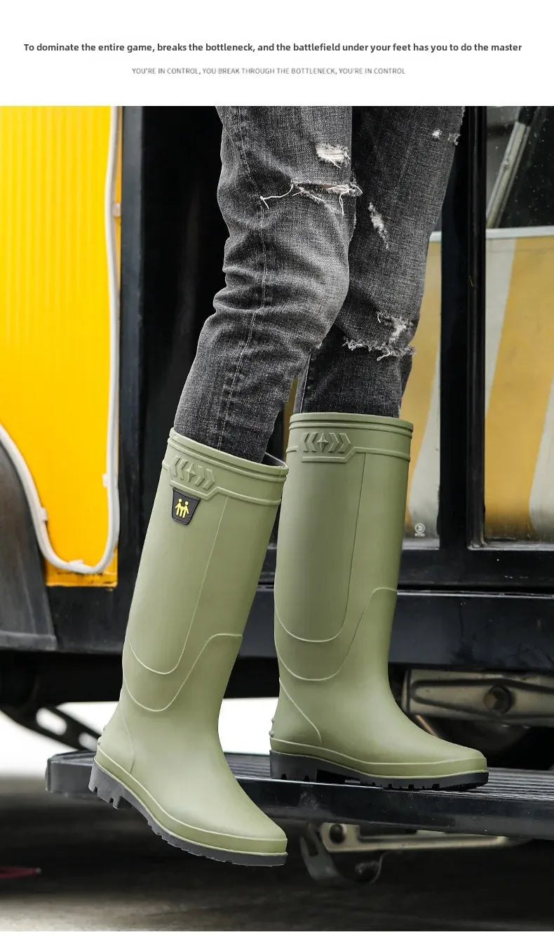 Comfortable High-Tube Men's Rain Boots Outdoor Versatile Waterproof Fishing Shoes Korean Style Delivery Car Wash Shoes Men's Wat