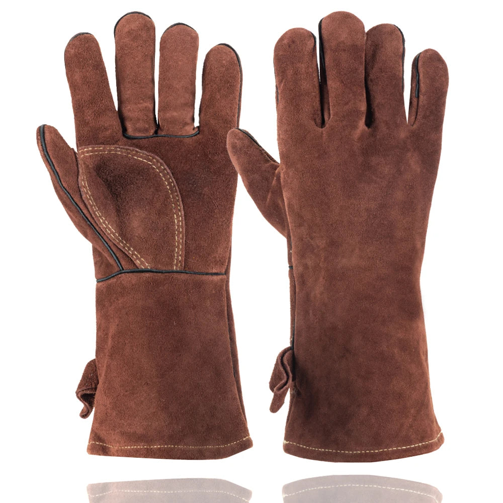 14 Inch Welding Gloves For Welder Work Gloves Thick Cow Split Leather Heat Resistant Oven BBQ Gloves For Grill Heat Insulation