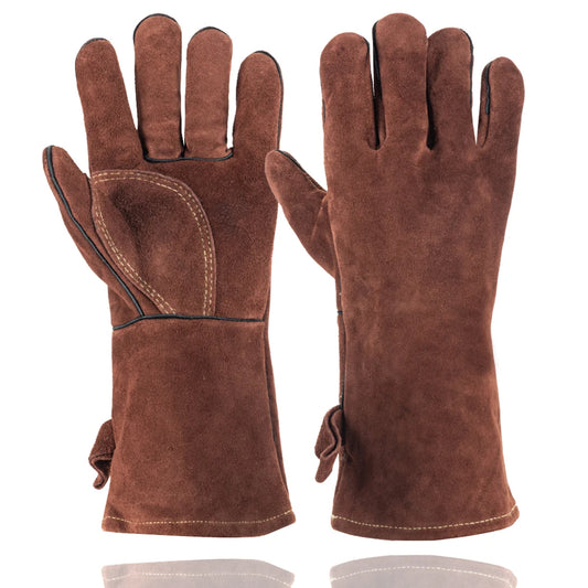 14 Inch Welding Gloves For Welder Work Gloves Thick Cow Split Leather Heat Resistant Oven BBQ Gloves For Grill Heat Insulation