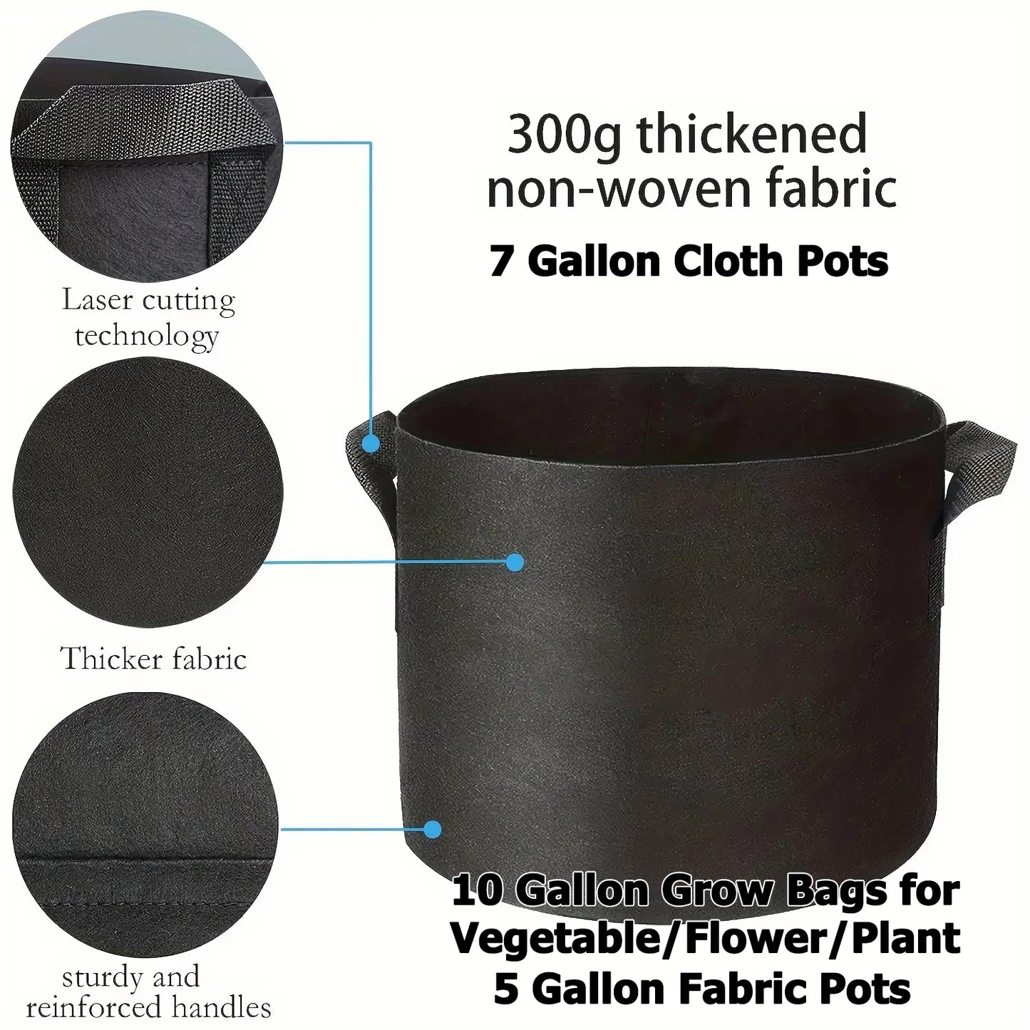 10 Gallon Grow Bags for Vegetable/Flower/Plant, 5 Gallon Aeration Fabric Pots with Handles Cloth Pots for Plants Garden Gift
