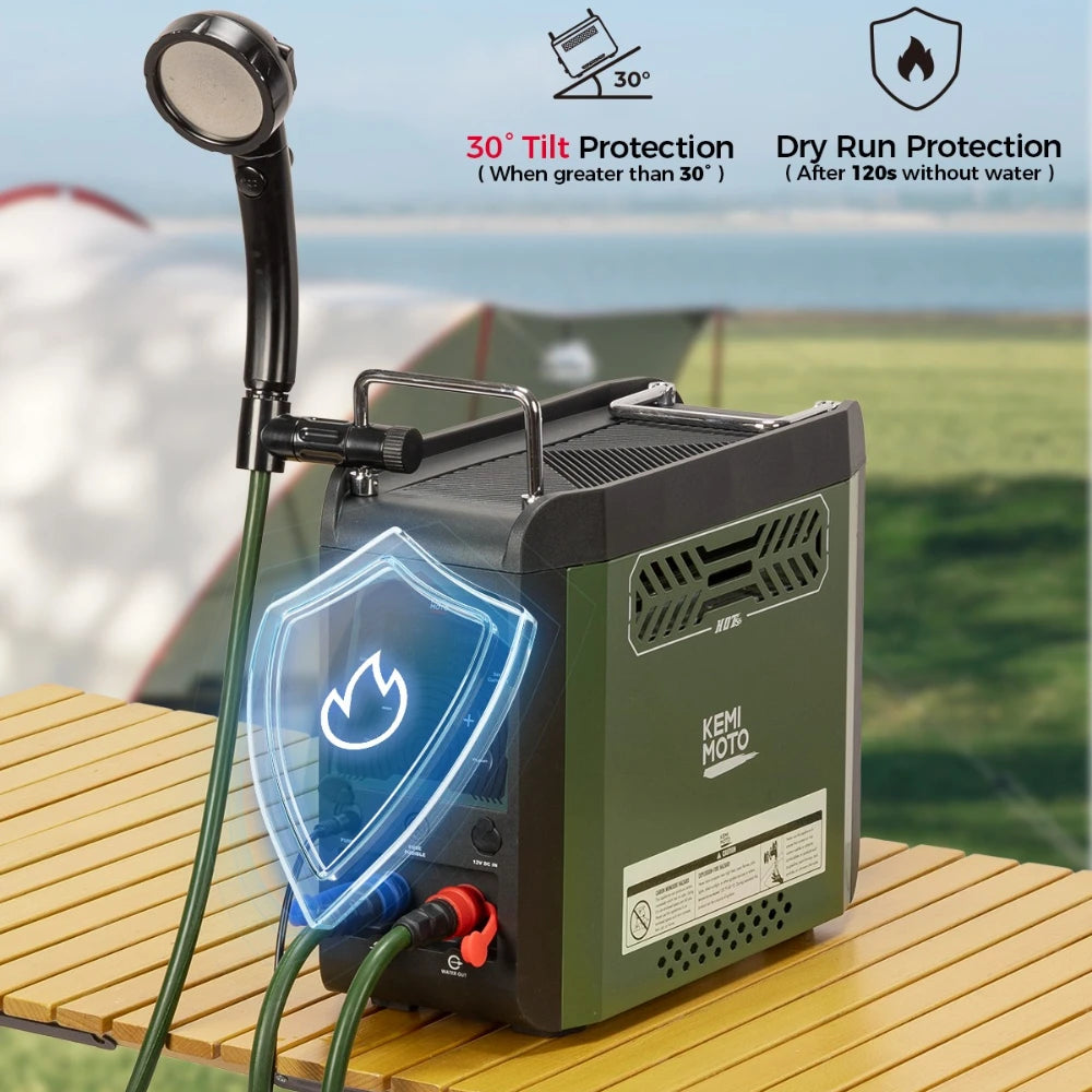 UTV Portable Shower Botane Outdoor Water Heater with Pump Max 100 Mins 3s Instant Hot 20,000 BTU 4000mAh Rechargeable Battery