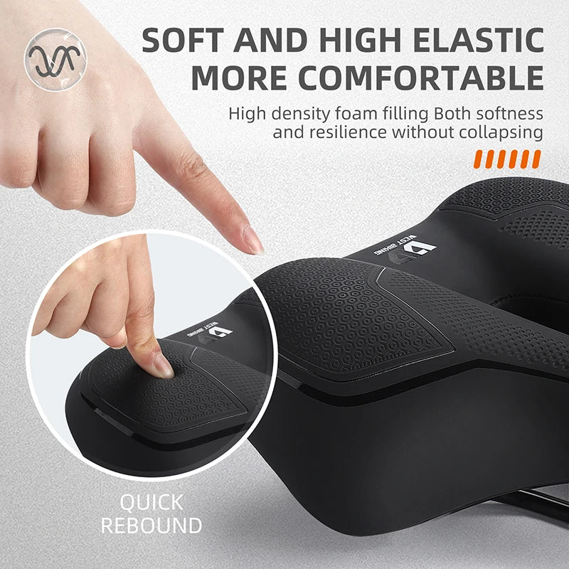 WEST BIKING MTB Bike Bicycle Saddle Rail Hollow Breathable Absorption Rainproof Soft Comfortable Sponge Casual Road Cycling Seat