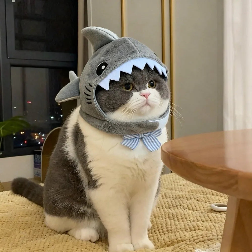 Funny Adjustable Cat Shark Headdress Warm Soft Cat Decorative Hat Cute Cartoon Cat Warm Hat Cosplay Party