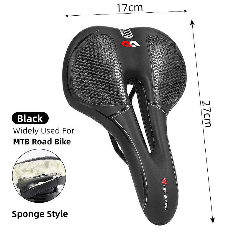 WEST BIKING MTB Bike Bicycle Saddle Rail Hollow Breathable Absorption Rainproof Soft Comfortable Sponge Casual Road Cycling Seat