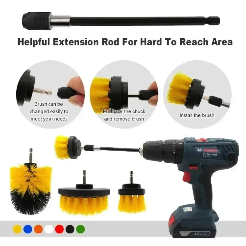Electric Scrubber Brush Drill Set Brush Kit Power Drills Scrubber Brush For Carpet Glass Car Tires Nylon Brushes 2/3.5/4''