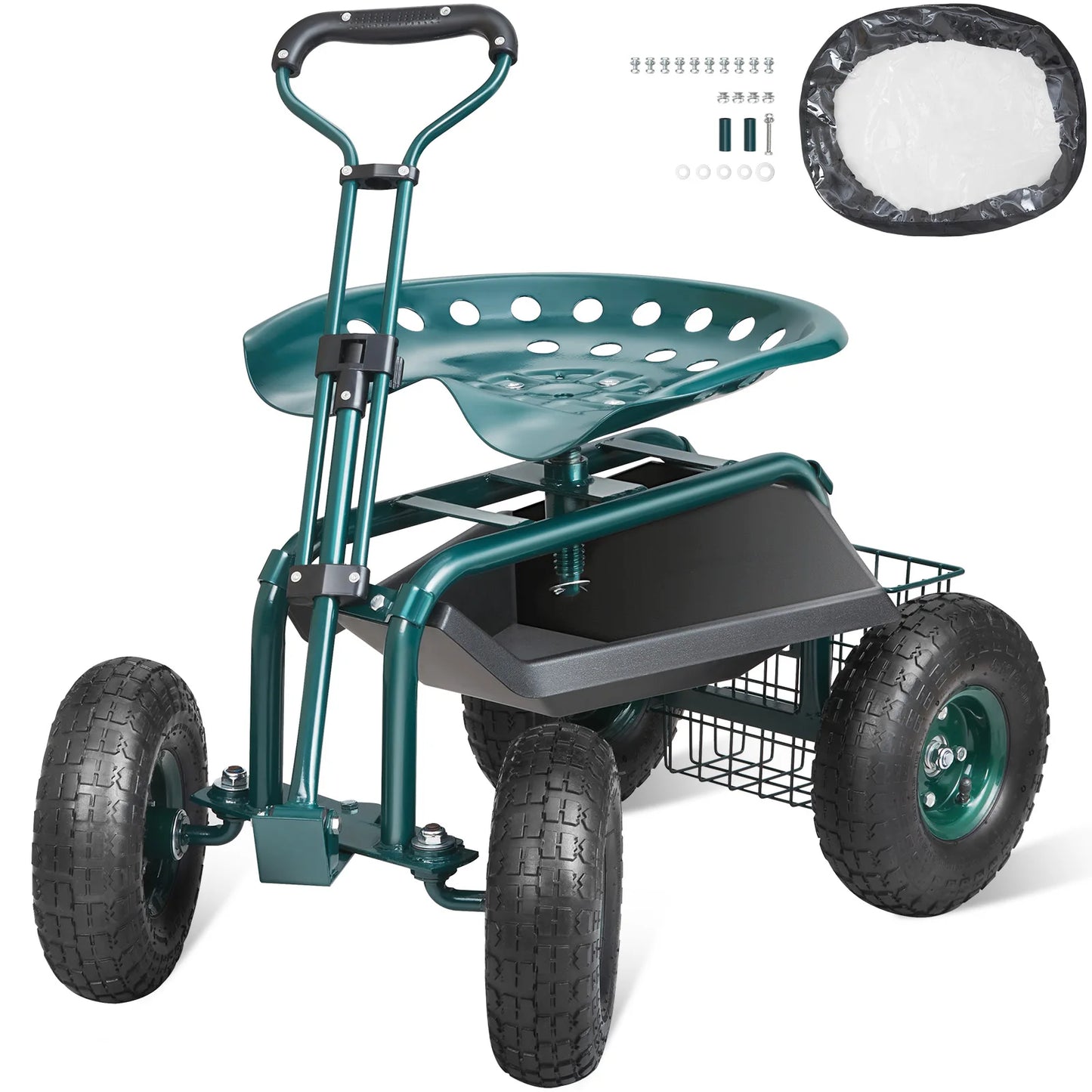 Rolling Workseat with Wheels Gardening Stool for Planting Degree Swivel Seat Wagon Scooter with Steering