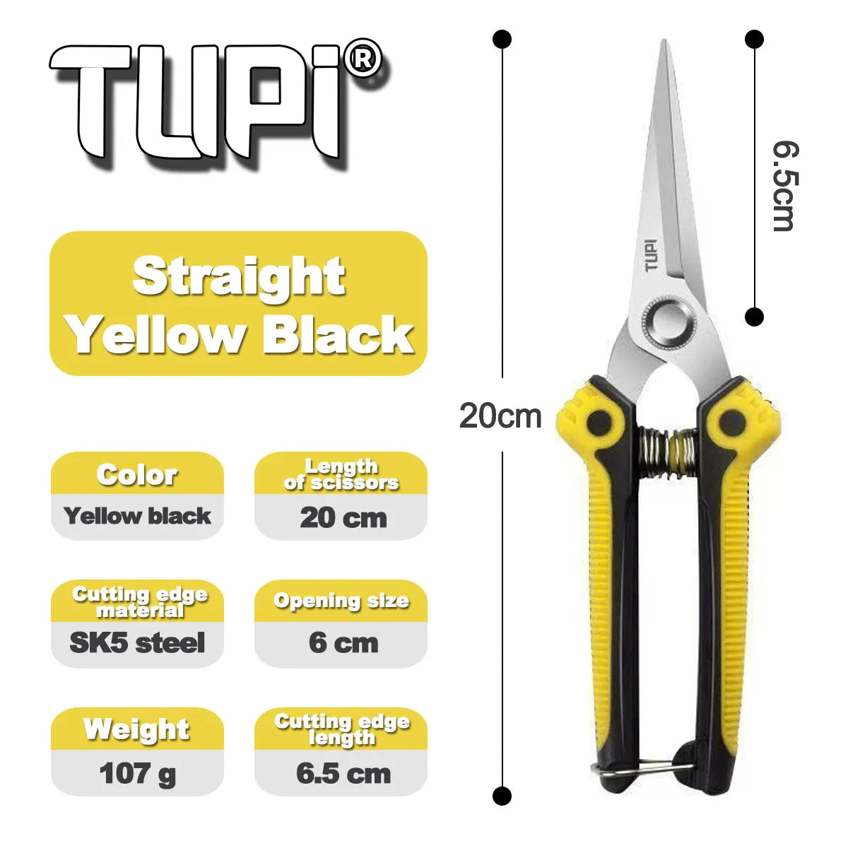 TUPI Stainless Steel Pruning Shears Sharp Branch Scissors with Non Slip Handle for Garden Fruit Tree Trimming Tools