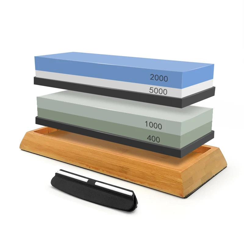 2in1 Professional Sharpening stones Knife sharpener Double-side Whetstone Grinder stone Watster stone Bamboo base Angle guide