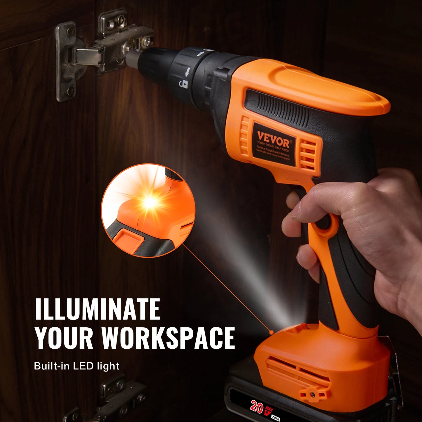 SucceBuy Drywall Screw Gun 20V Max Drywall Screwgun 4200RPM Brushles Cordless Drywall Kit Reverse Adjustable Built-in LED Light