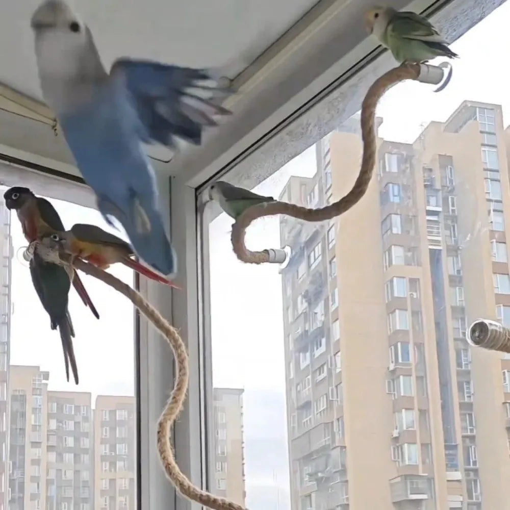 Linen Rope DIY Bendable Perch for Birds Non-slip Comfortable Grip Suction Cup Bird Climbing Rope Stable Durable