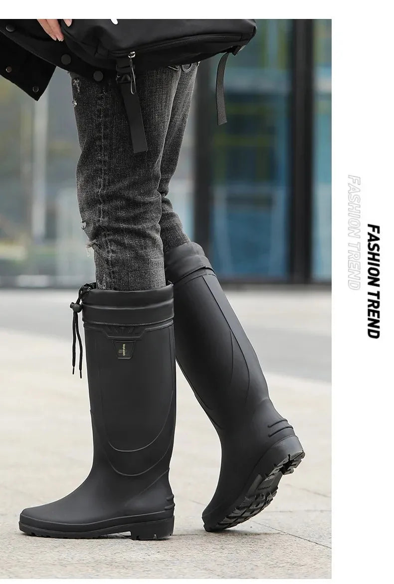 Comfortable High-Tube Men's Rain Boots Outdoor Versatile Waterproof Fishing Shoes Korean Style Delivery Car Wash Shoes Men's Wat