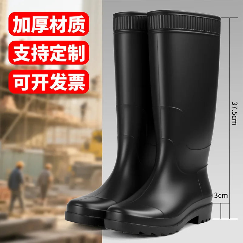 Men's Fashionable Long Tube Rain Boots Anti-Slip Waterproof Wear-Resistant Outdoor Fishing Car Wash Thick Bottom Shoes