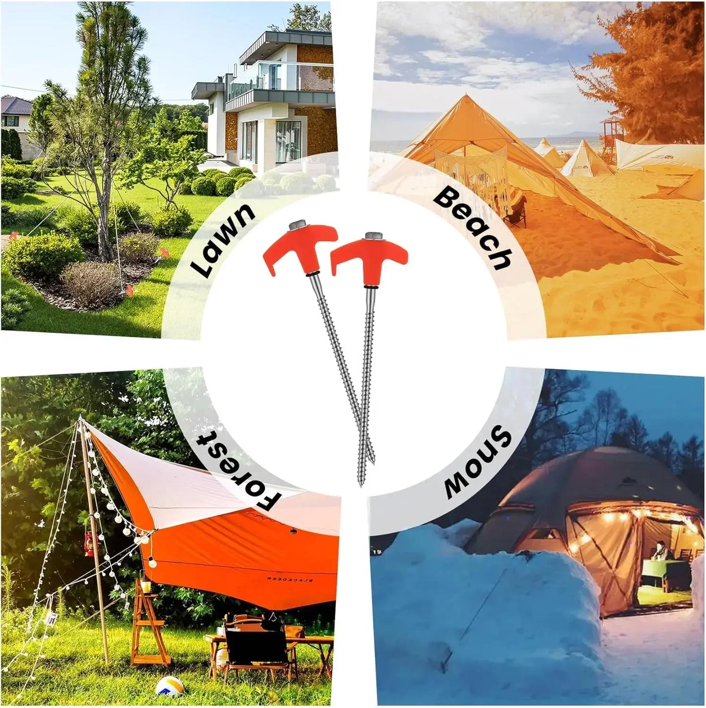 CZHIYAO 4pcs Outdoor Tent Nail 20/25/30cm Screw Anchor Stakes Pegs Screws Peg Ground Nails Carbon Steel Hexagonal Plastic Head