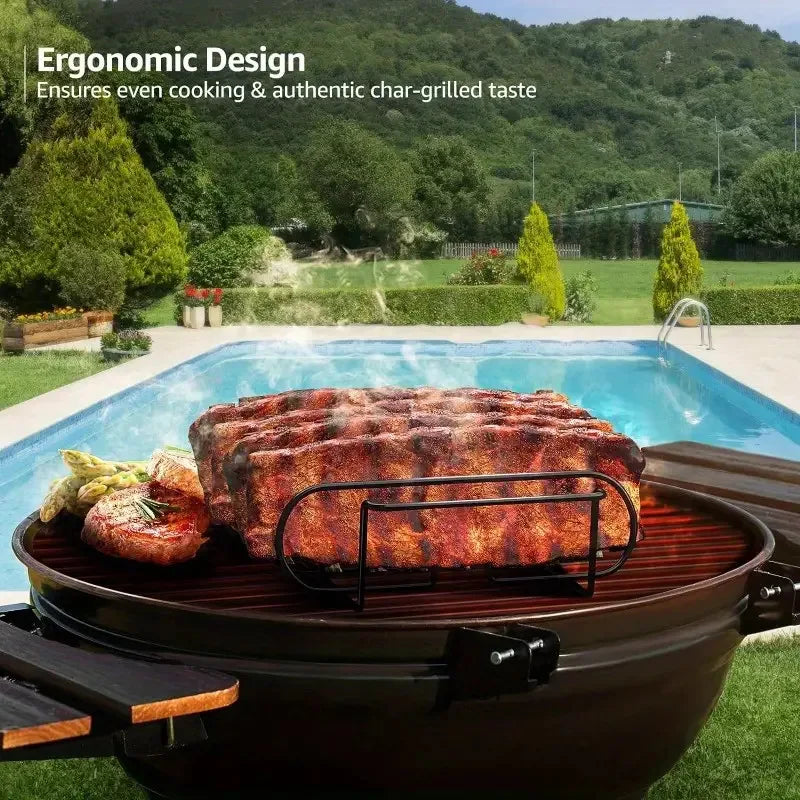 BBQ Steak Racks Non-Stick Coated Steel Roasting Barbecue Rib Meat Lamb Roasting Grilling Stand Holds Outdoor Picnic Rib Rack