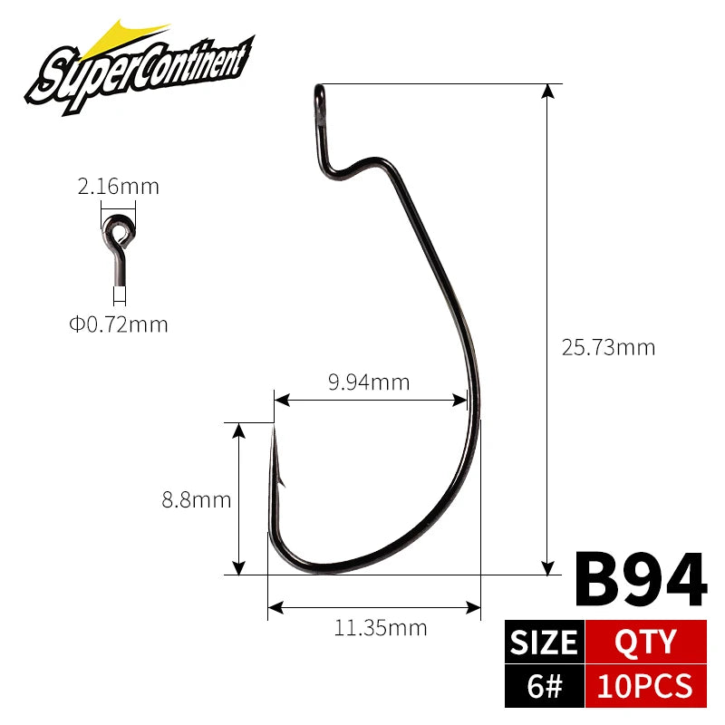 Supercontinent 10pcsB94Fishing hook Offset 6# - 3/0# crank hook for soft worm bait fishhook crankbait fishing tackle accessories