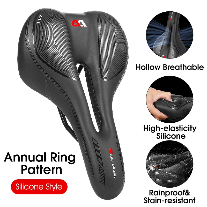 WEST BIKING MTB Bike Bicycle Saddle Rail Hollow Breathable Absorption Rainproof Soft Comfortable Sponge Casual Road Cycling Seat