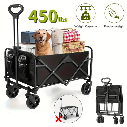 Foldable Wagon, 330/450LB Heavy Duty Foldable Utility Garden Wagon With Terrain Car storage car Wheels, Side Pockets, Portable C