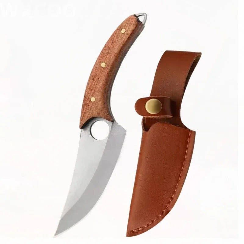 WXCOO Professional Kitchen Boning Knife Wooden Handle BBQ Knives Meat Eating Knife Butcher Knife Hammered Forged Stainless Steel