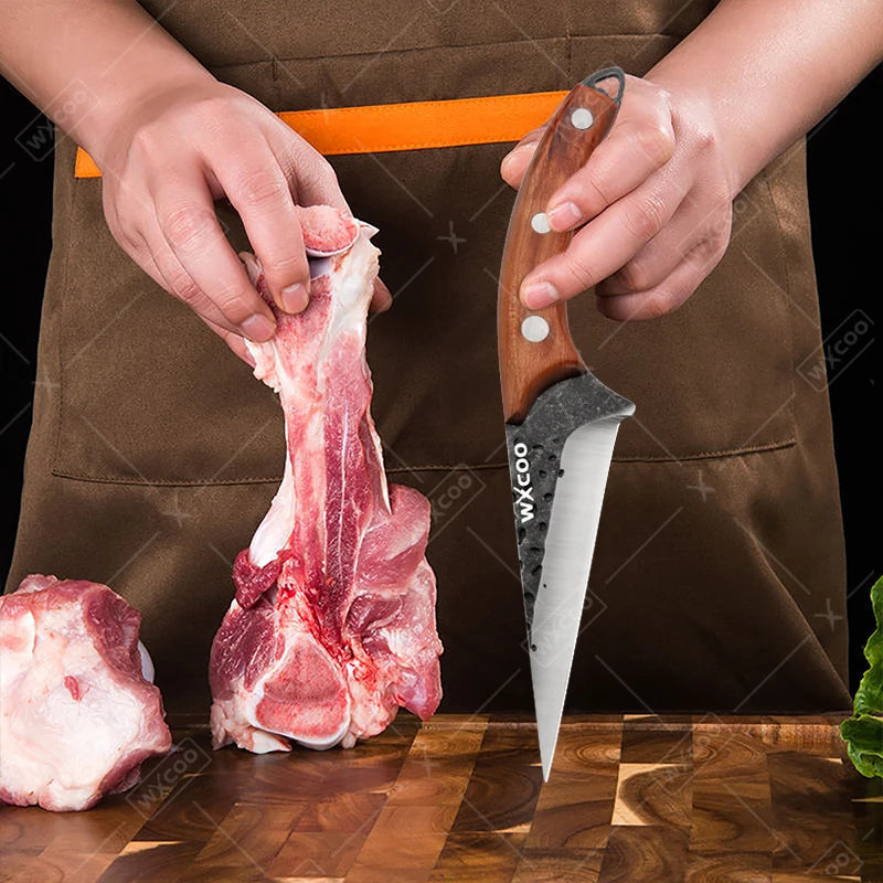 WXCOO Hand-Forged Butcher Knife Stainless Steel Kitchen Knife Full Tang Meat Cleaver Boning Chef Knife for Barbecue Cooking