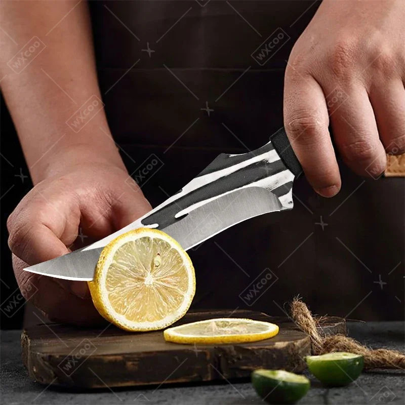 WXCOO Hand-Forged Kitchen Knife Multifunctional Boning Meat Cleaver Knife Stainless Steel Fruit Slicing BBQ Knife with Sheath