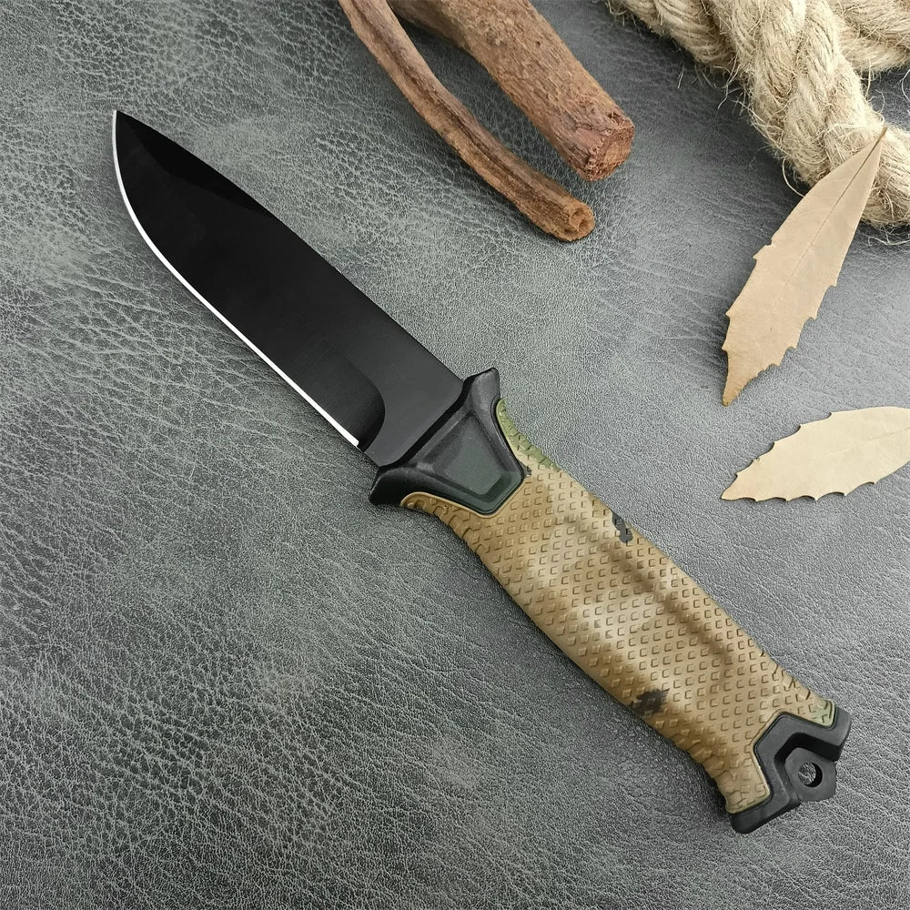 Camouflage GB 1500 StrongArm Full Tang Fixed Blade Knife 8Cr13Mov Black Blade Rubber Handles Tactical Hunting Military Knives