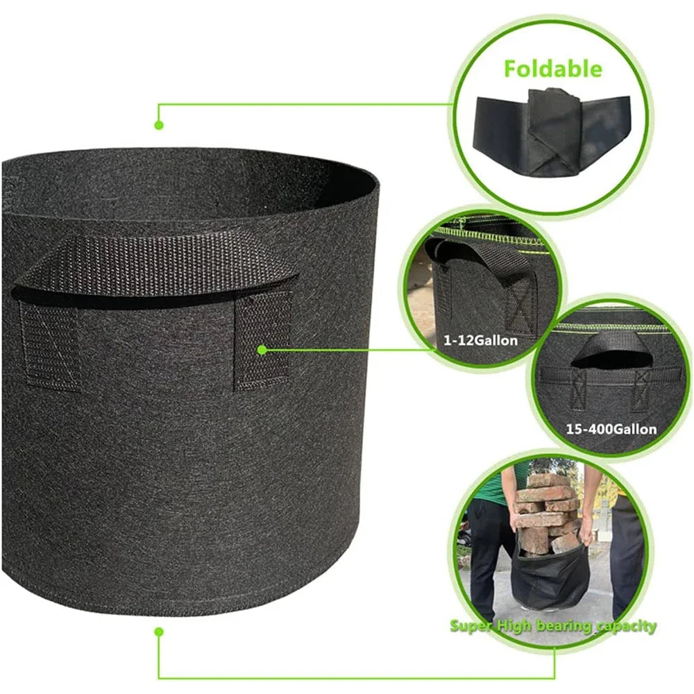 5-Pack Grow Bags/Aeration Fabric Pots with Handles(Available Capacities: 3 Gallon，4 Gallon, 5 Gallon, 7 Gallon, 30 Gallon)