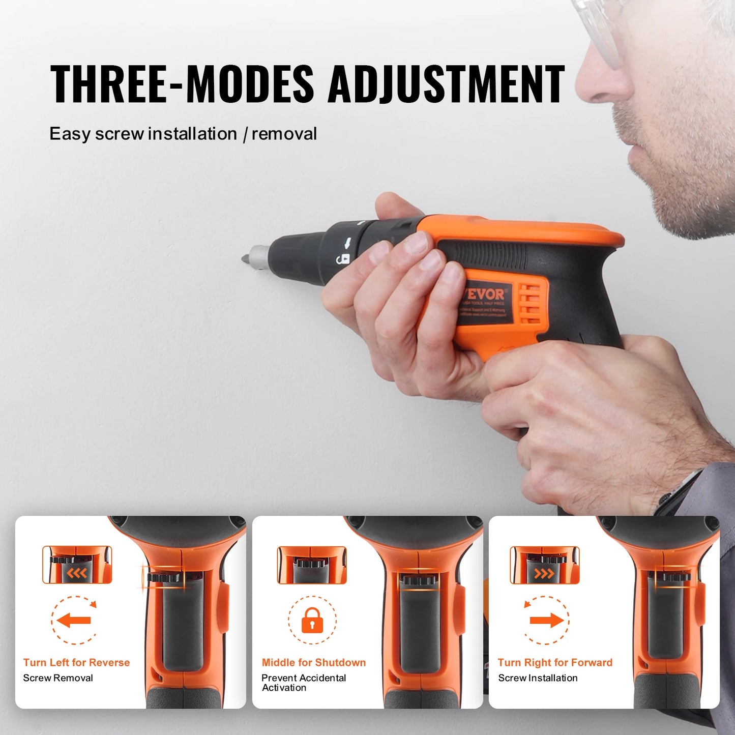 SucceBuy Drywall Screw Gun 20V Max Drywall Screwgun 4200RPM Brushles Cordless Drywall Kit Reverse Adjustable Built-in LED Light