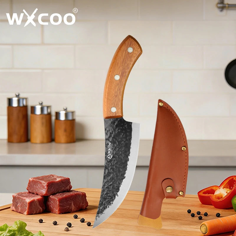 WXCOO Hand Forged Chef Knife Full Tang Butcher Knife Meat Cleaver for Cutting Meat Vegetables Kitchen Cooking Boning Knife
