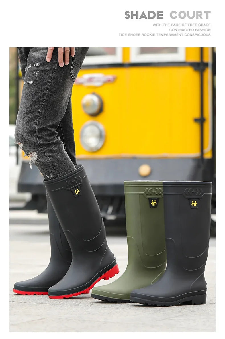Comfortable High-Tube Men's Rain Boots Outdoor Versatile Waterproof Fishing Shoes Korean Style Delivery Car Wash Shoes Men's Wat