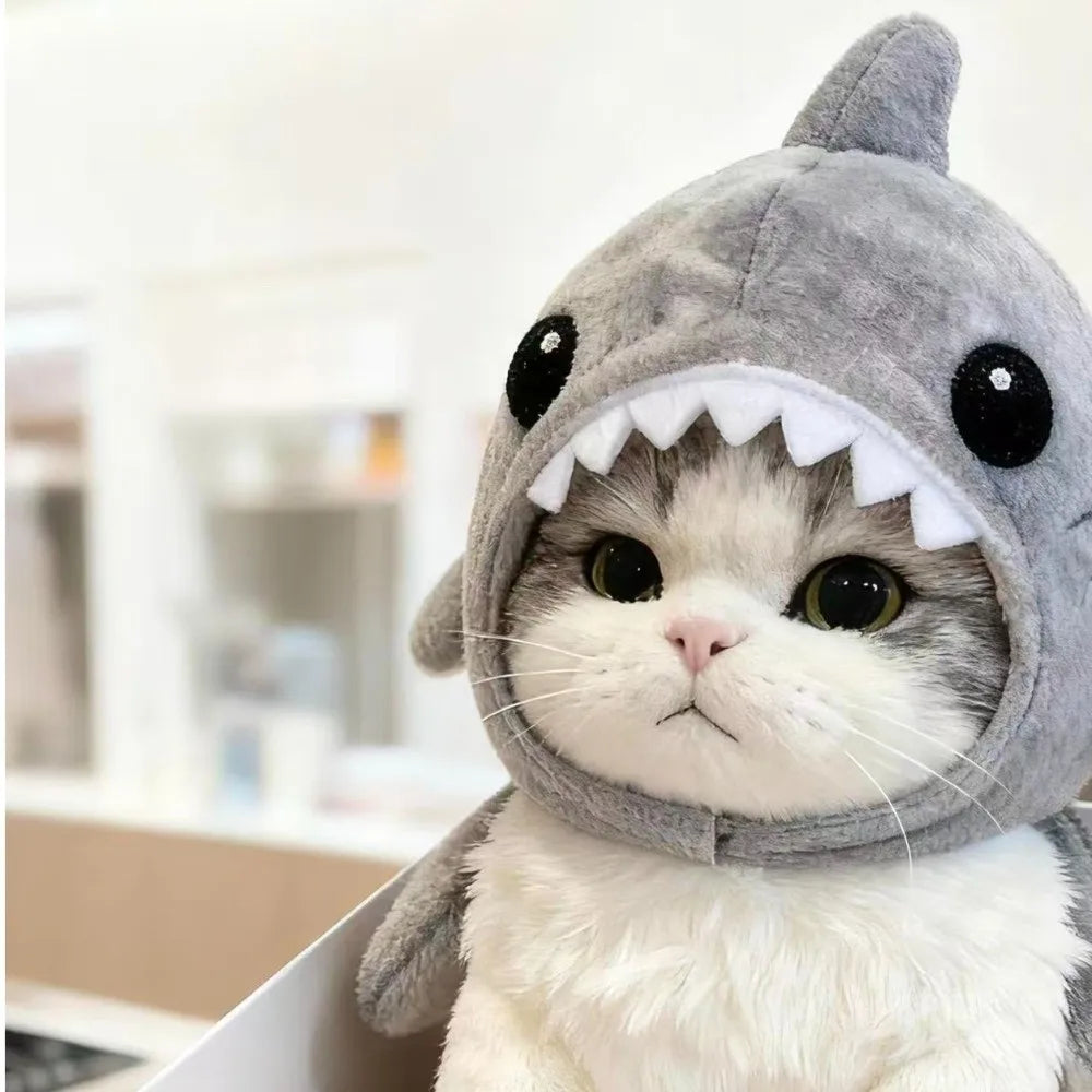 Funny Adjustable Cat Shark Headdress Warm Soft Cat Decorative Hat Cute Cartoon Cat Warm Hat Cosplay Party