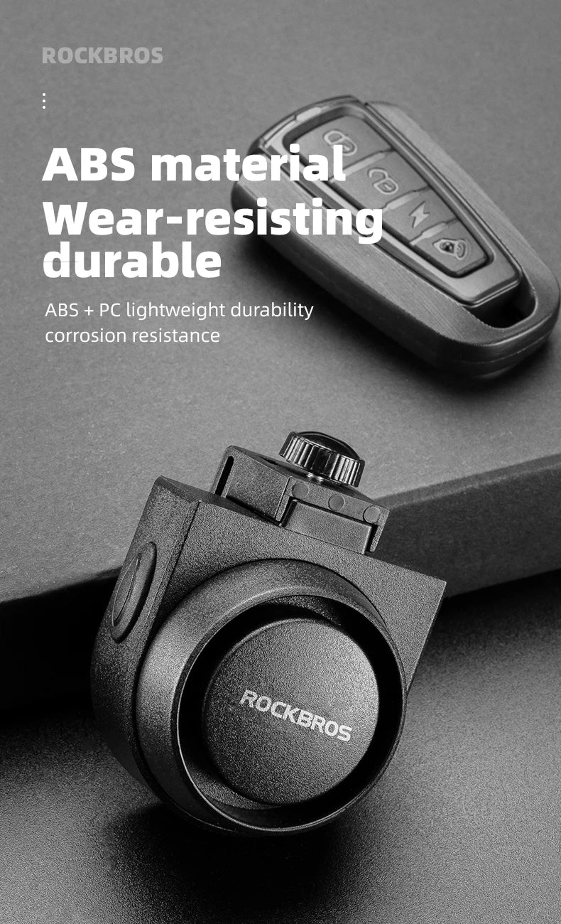 ROCKBROS Bicycle Bell Type-C Vibration Anti Theft Electric Bike Alarm Horn with Wireless Remote Control Security Alarm System