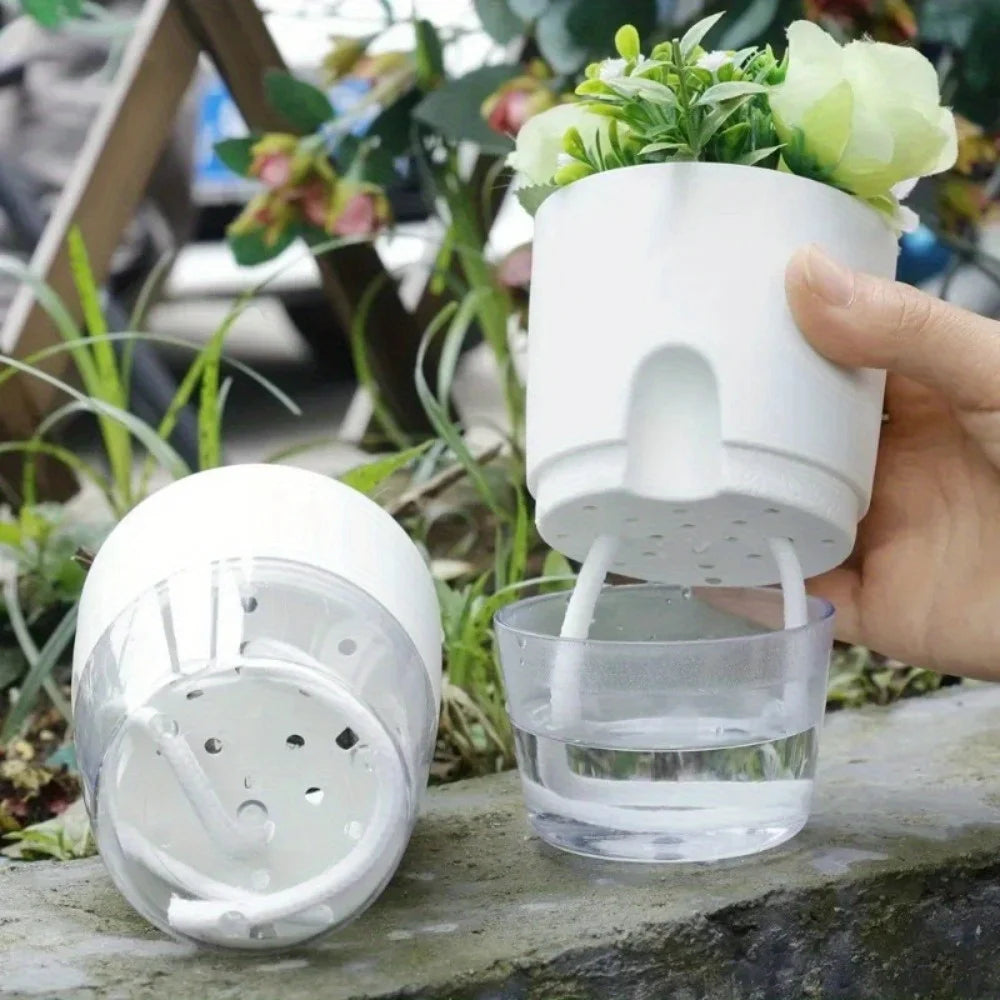 10/5Pcs Self Watering Plastic Flower Pot Double Layer Hydroponics Plants Bonsai Pot Vases Succulent Potted Home Office Decor
