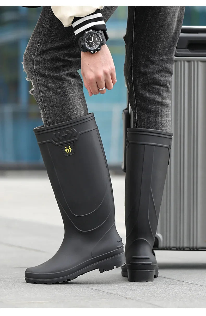 Comfortable High-Tube Men's Rain Boots Outdoor Versatile Waterproof Fishing Shoes Korean Style Delivery Car Wash Shoes Men's Wat