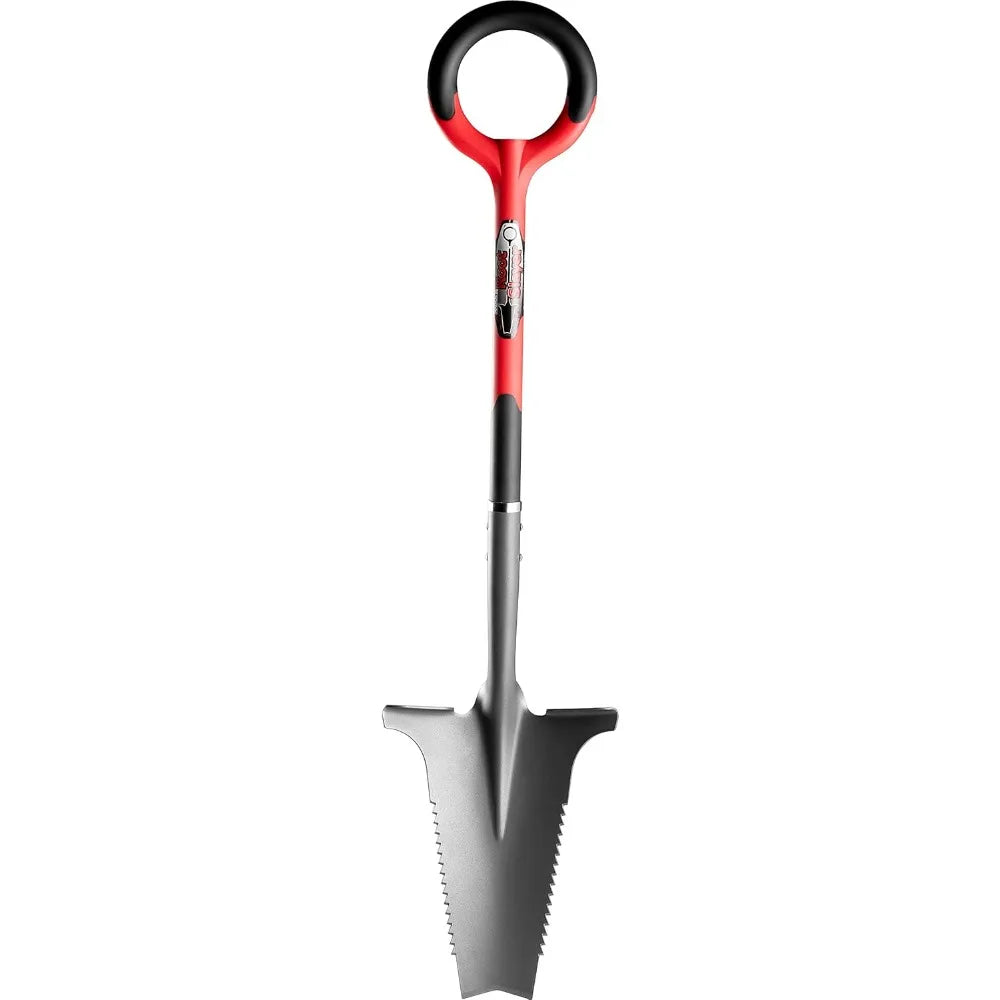 Heavy Duty Garden Shovel with Serrated Steel Blade for Digging and Cutting Roots