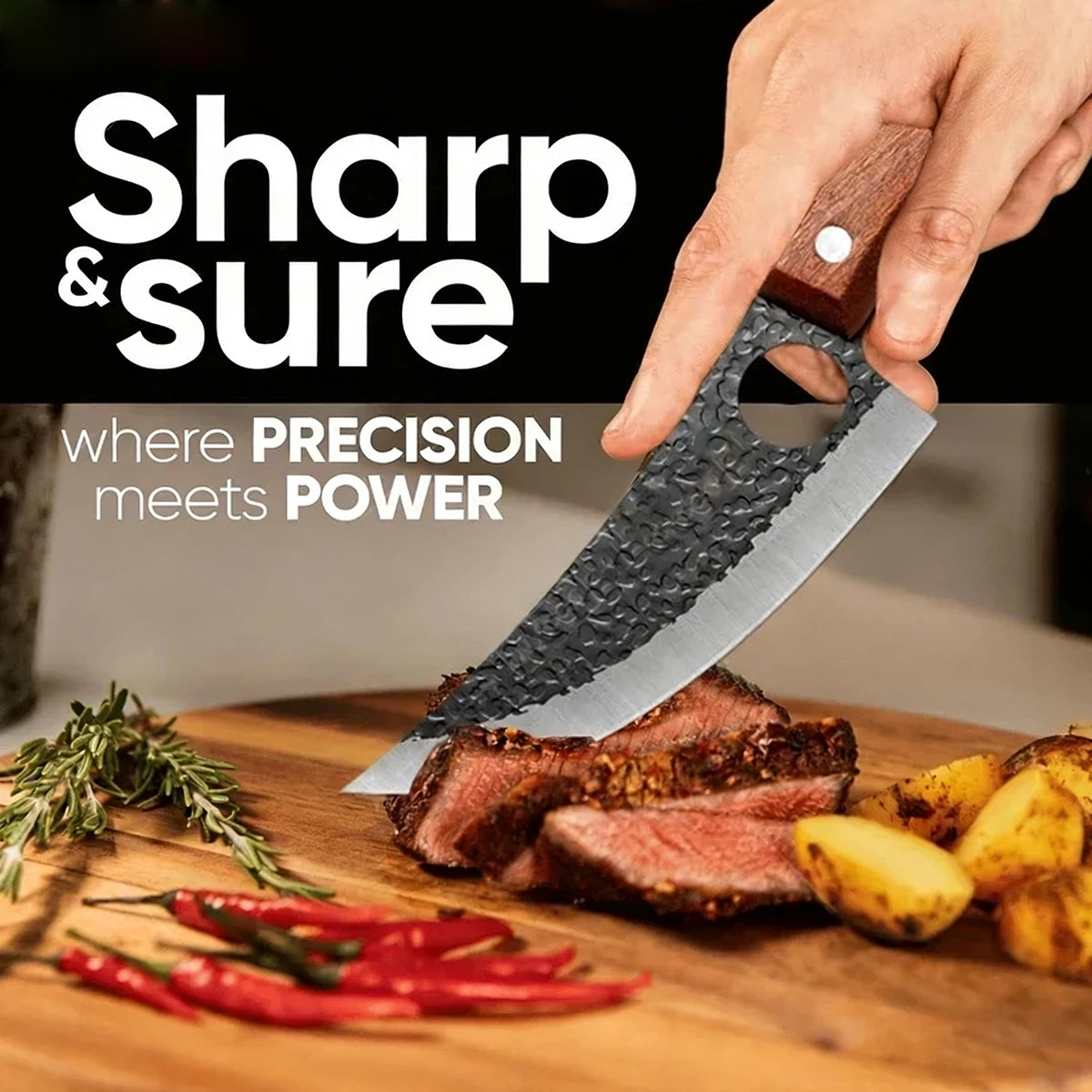 Professional Hand Forged Butcher Knife with Wooden Handle Stainless Steel Boning Knife Cutter Full Tang Kitchen Knife