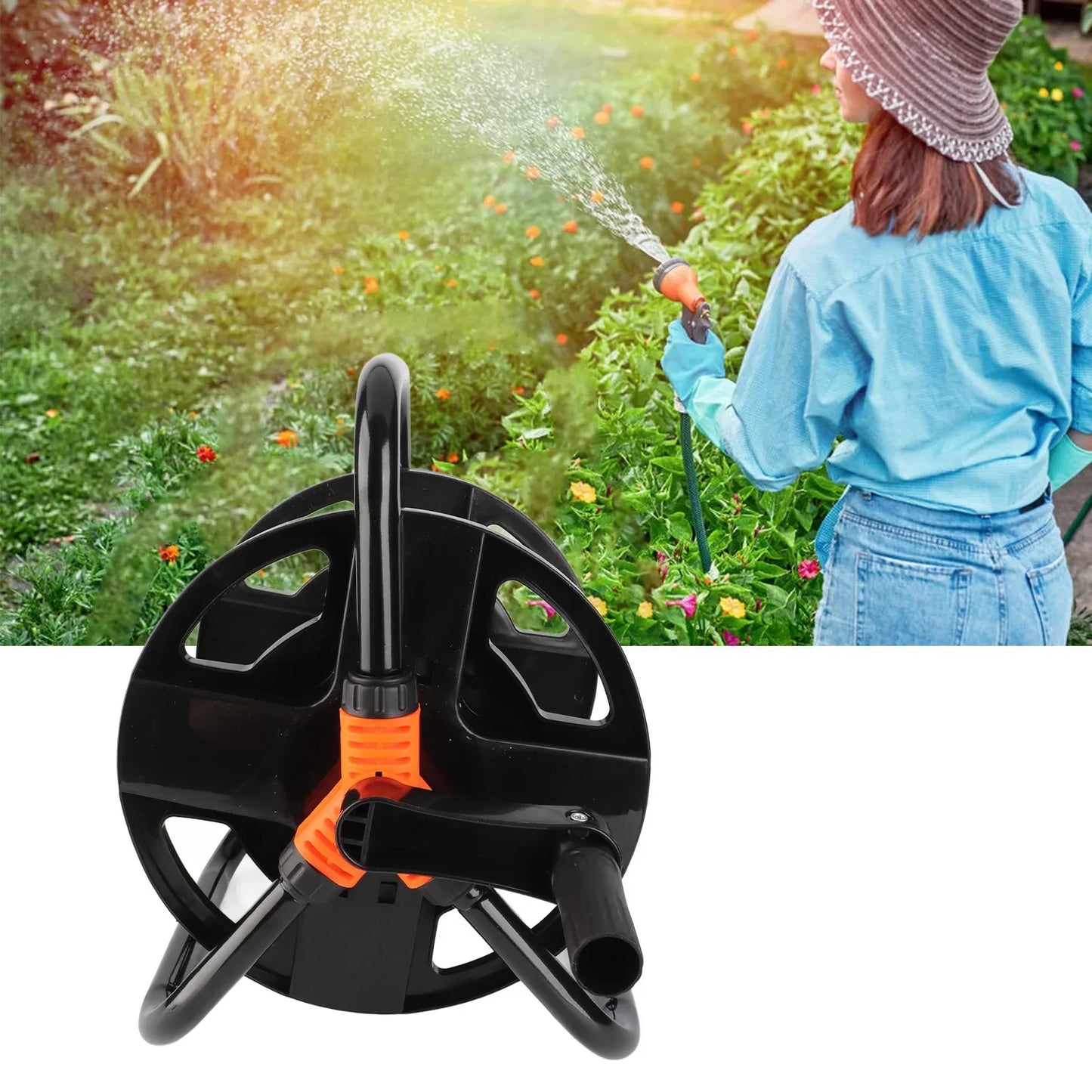 DIY Hose Reel Portable Water Pipe Storage Rack Single Arm Pipe Coiler Garden Supplies