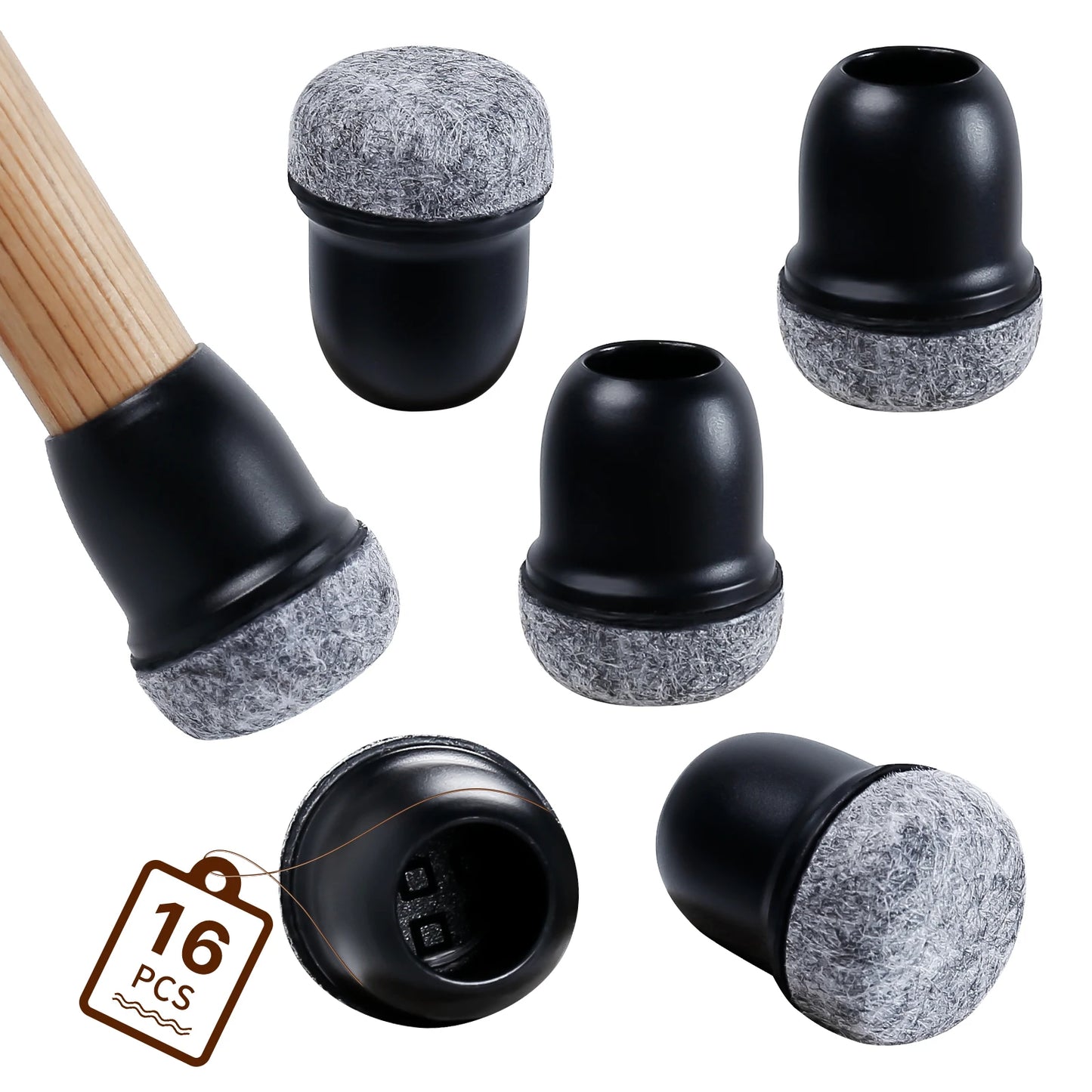 16PCS Black Silicone Chair Leg Floor Protectors with Wrapped Felt Bar Stool Chair Leg Caps Furniture Leg Feet Protection Cover