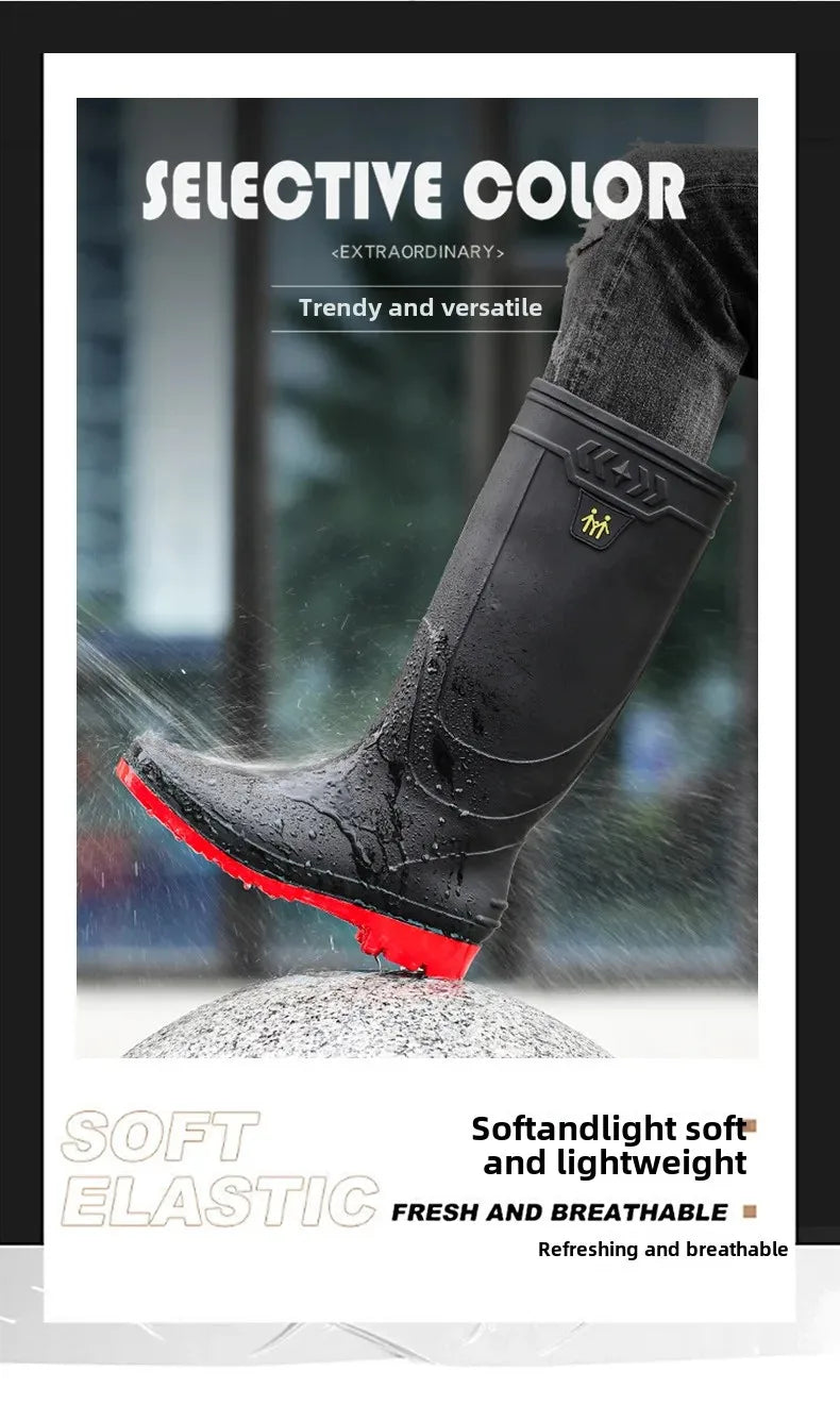 Comfortable High-Tube Men's Rain Boots Outdoor Versatile Waterproof Fishing Shoes Korean Style Delivery Car Wash Shoes Men's Wat