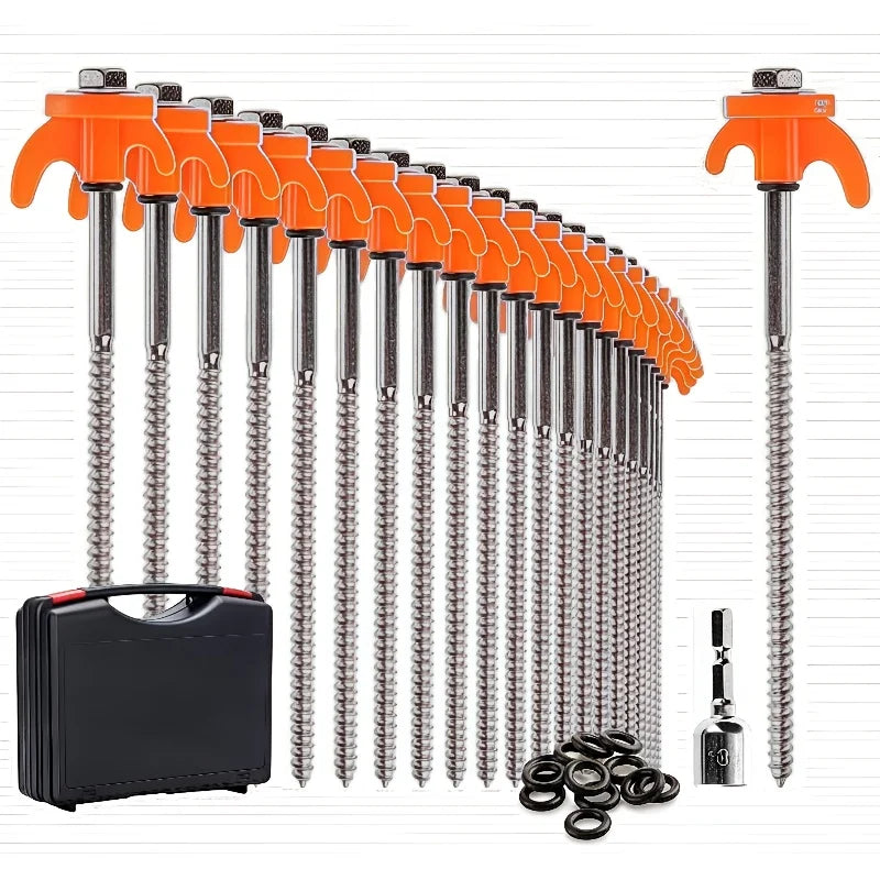 Heavy Duty Tent Stakes,  Metal Ground Anchor Screw-In, Threaded Ground Anchors with Hex Head