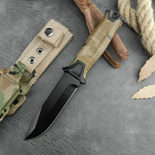 Camouflage GB 1500 StrongArm Full Tang Fixed Blade Knife 8Cr13Mov Black Blade Rubber Handles Tactical Hunting Military Knives