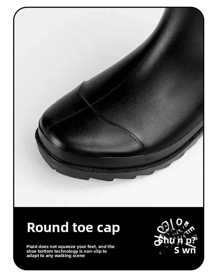 Men's Fashionable Long Tube Rain Boots Anti-Slip Waterproof Wear-Resistant Outdoor Fishing Car Wash Thick Bottom Shoes