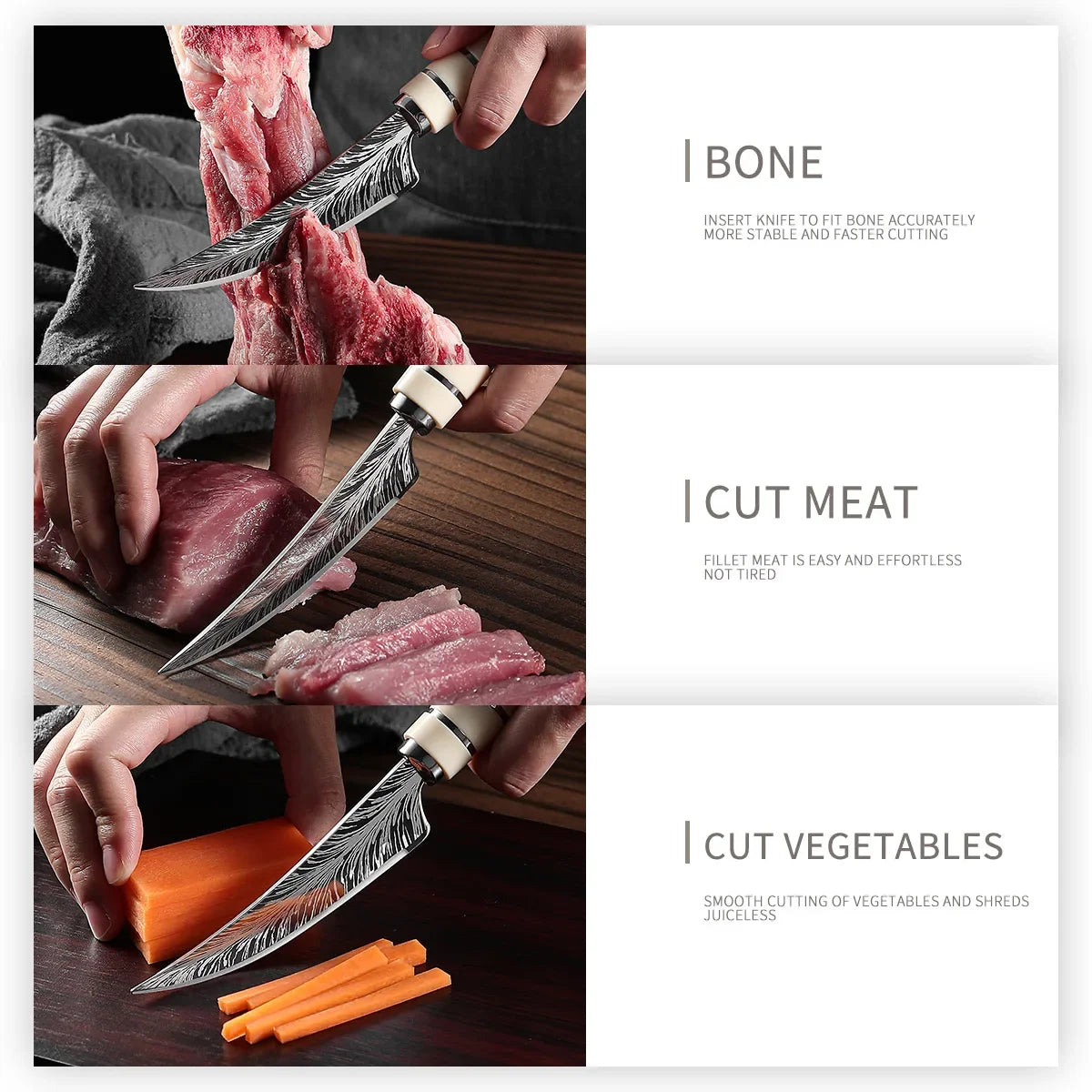 Sharp curved blade, sharp satin finish fruit knife, portable plastic handle boning knife
