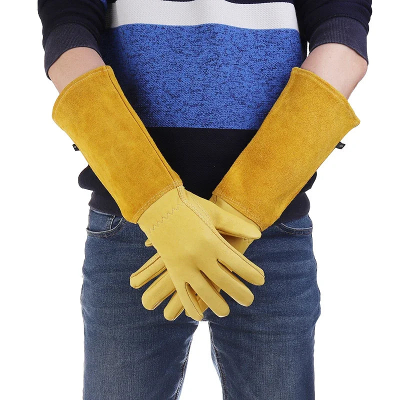 1 Pair Gardening Rose Pruning Gauntlet Heavy Duty Gloves Thorn Proof Long Sleeve Work Welding Garden Gloves