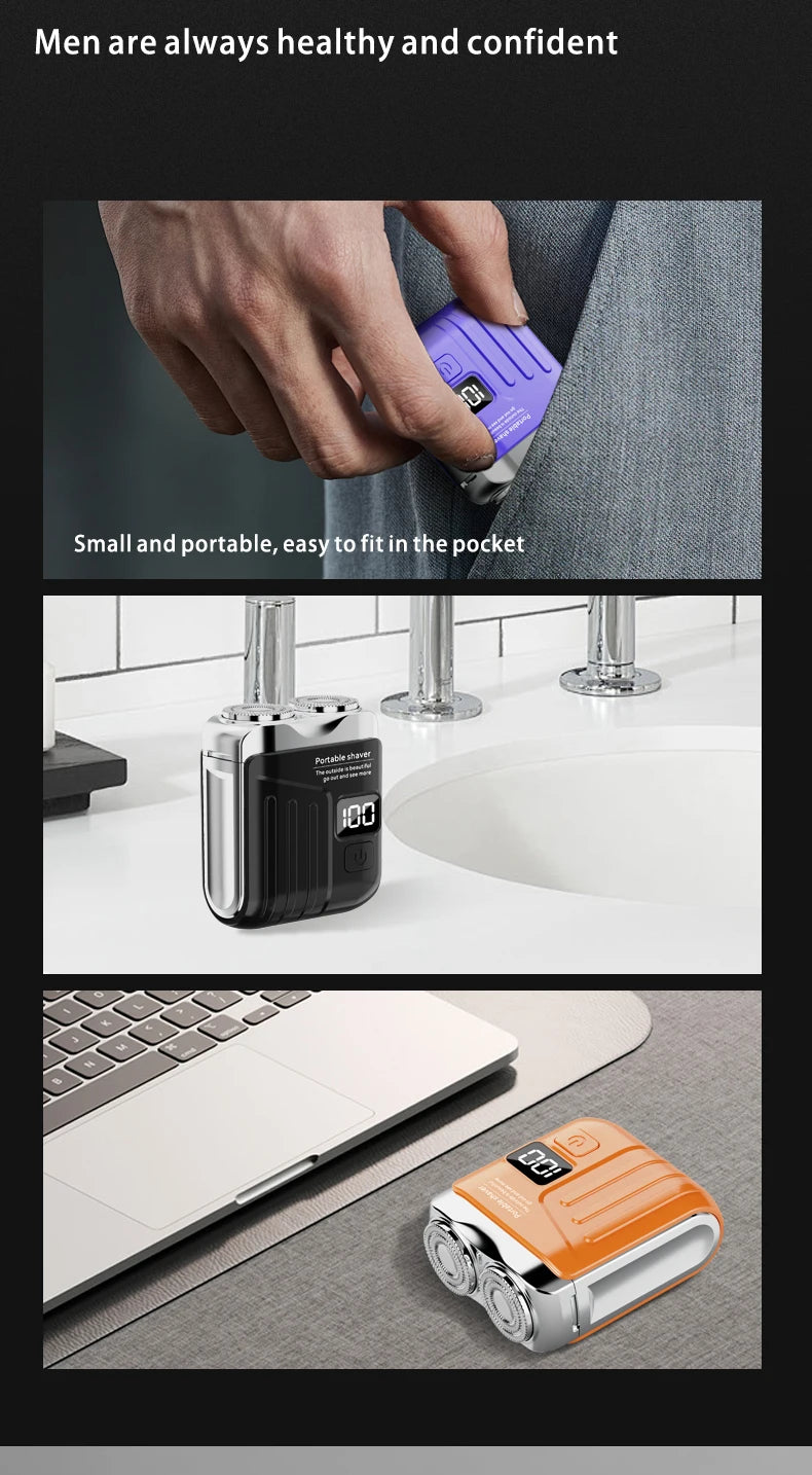 Mini Portable Electric Shaver for Men, USB Rechargeable Dual Blades Beard Trimmer, Wet & Dry Use Face Razor for Home Travel