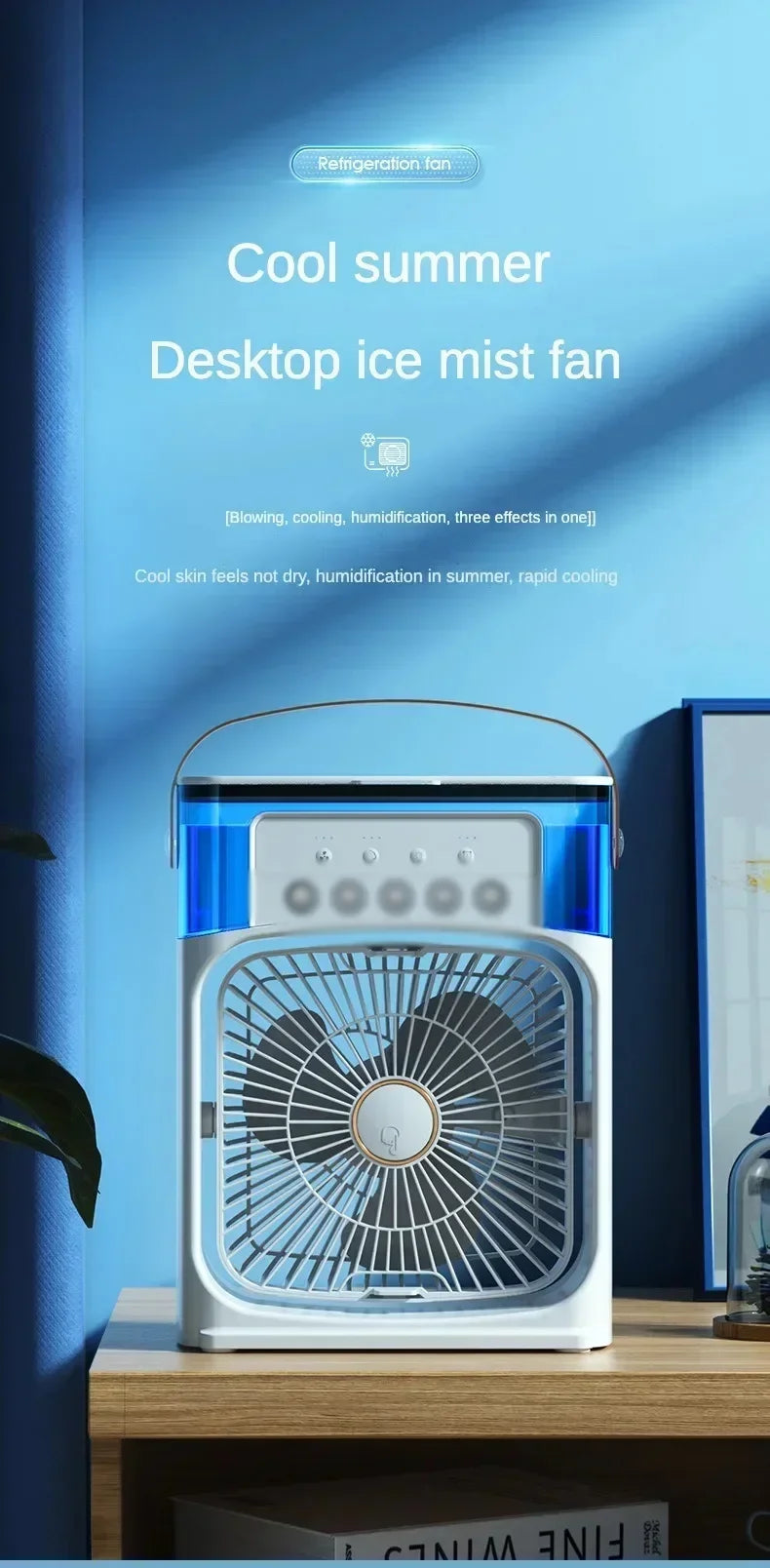 Lenovo Air Conditioner Ice Fan Mini USB Portable Air Cooler Humidifier Water Mist Spray LED Night Light Desktop Cooling Fan