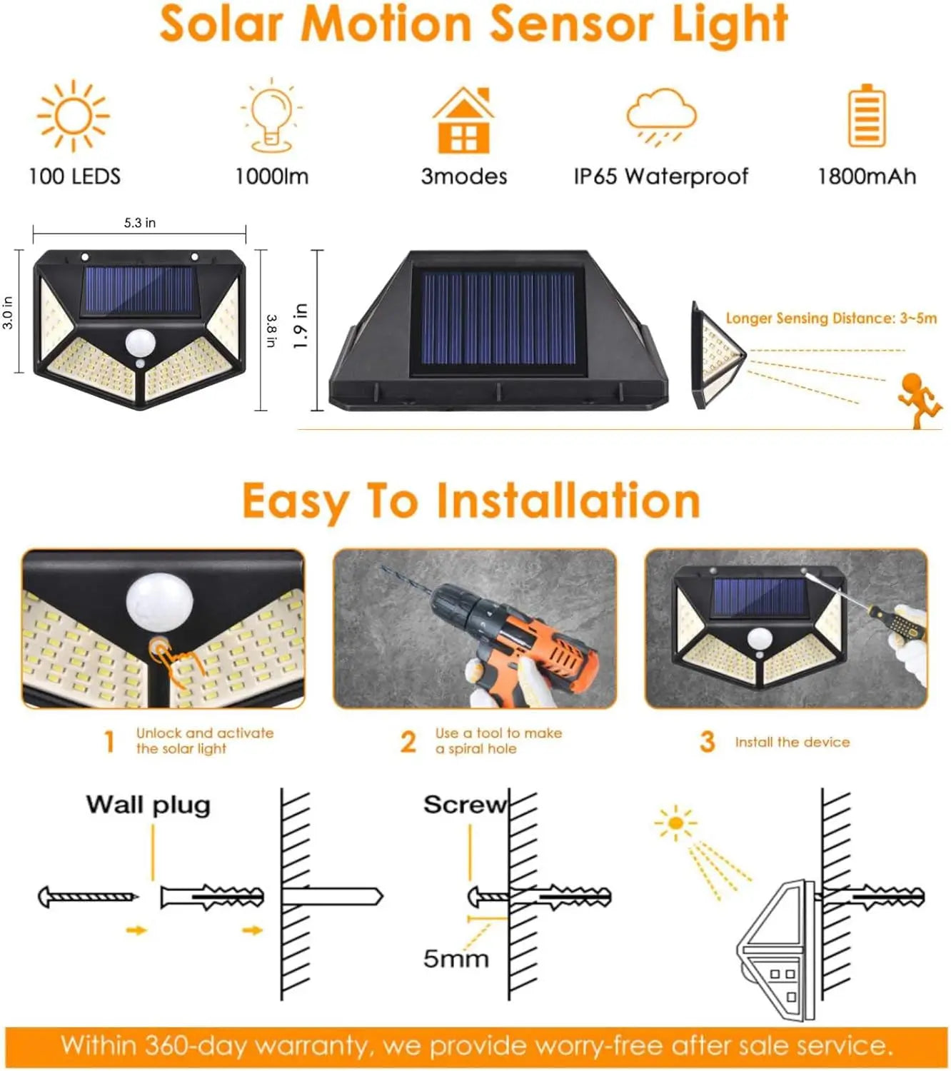 Multifunctional Solar Lamp Outdoor Garden Decoration Solar Led Light Waterproof Sunlight Powered Spotlight with Motion Sensor