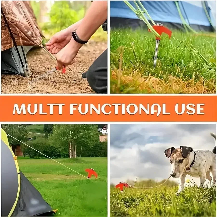 CZHIYAO 4pcs Outdoor Tent Nail 20/25/30cm Screw Anchor Stakes Pegs Screws Peg Ground Nails Carbon Steel Hexagonal Plastic Head