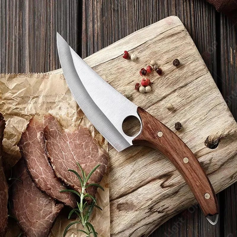 WXCOO Professional Kitchen Boning Knife Wooden Handle BBQ Knives Meat Eating Knife Butcher Knife Hammered Forged Stainless Steel